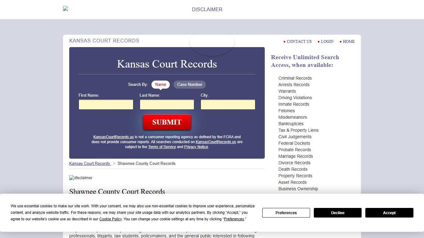Shawnee County Court Records KansasCourtRecords.us