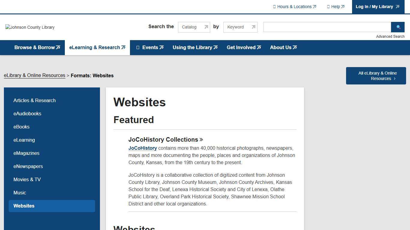 Websites eLibrary & Online Resources Johnson County Library